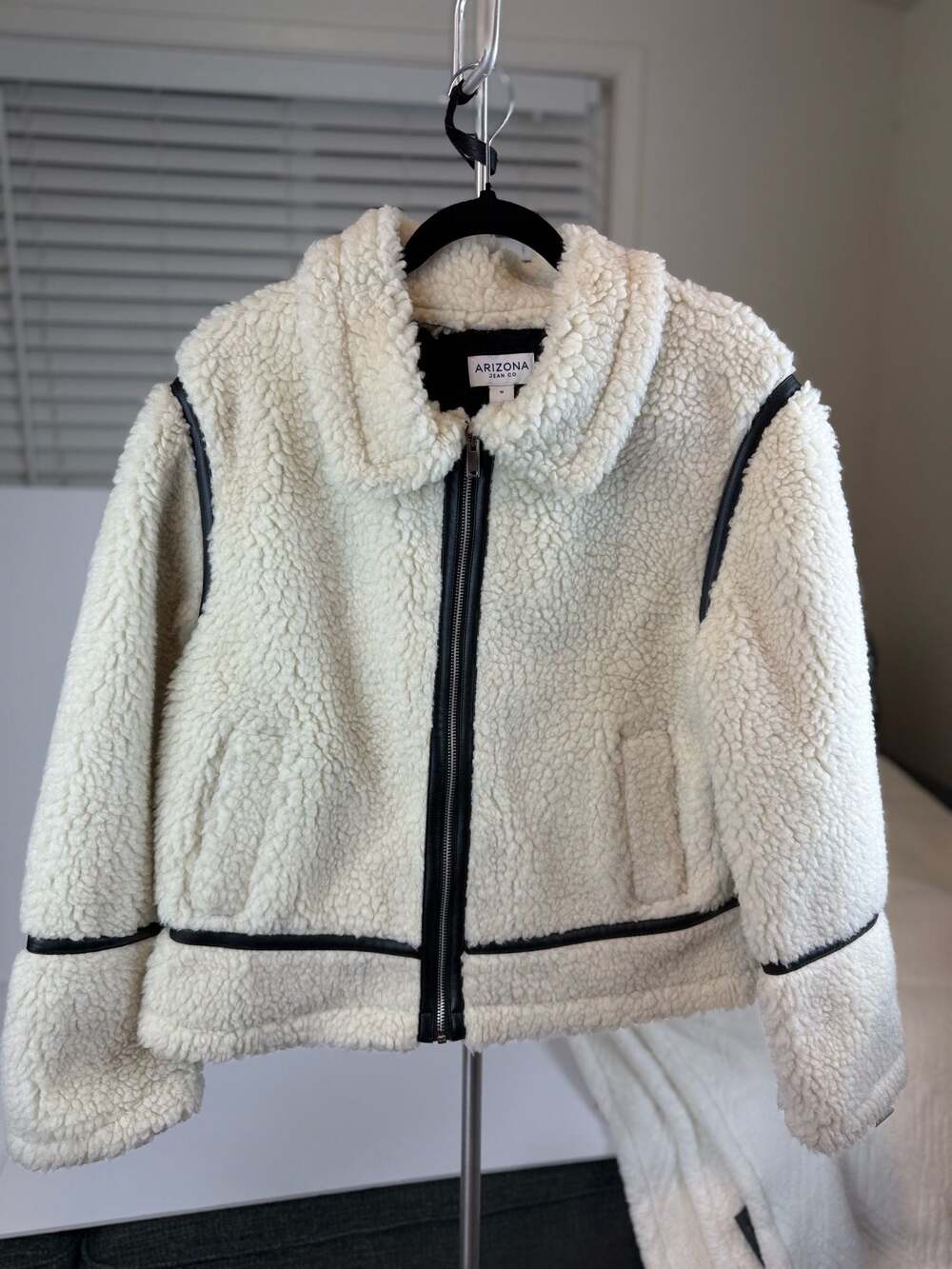 Arizona Jean Co. Women's Faux Sherpa Fleece Zip-Up Jacket with Black Trim